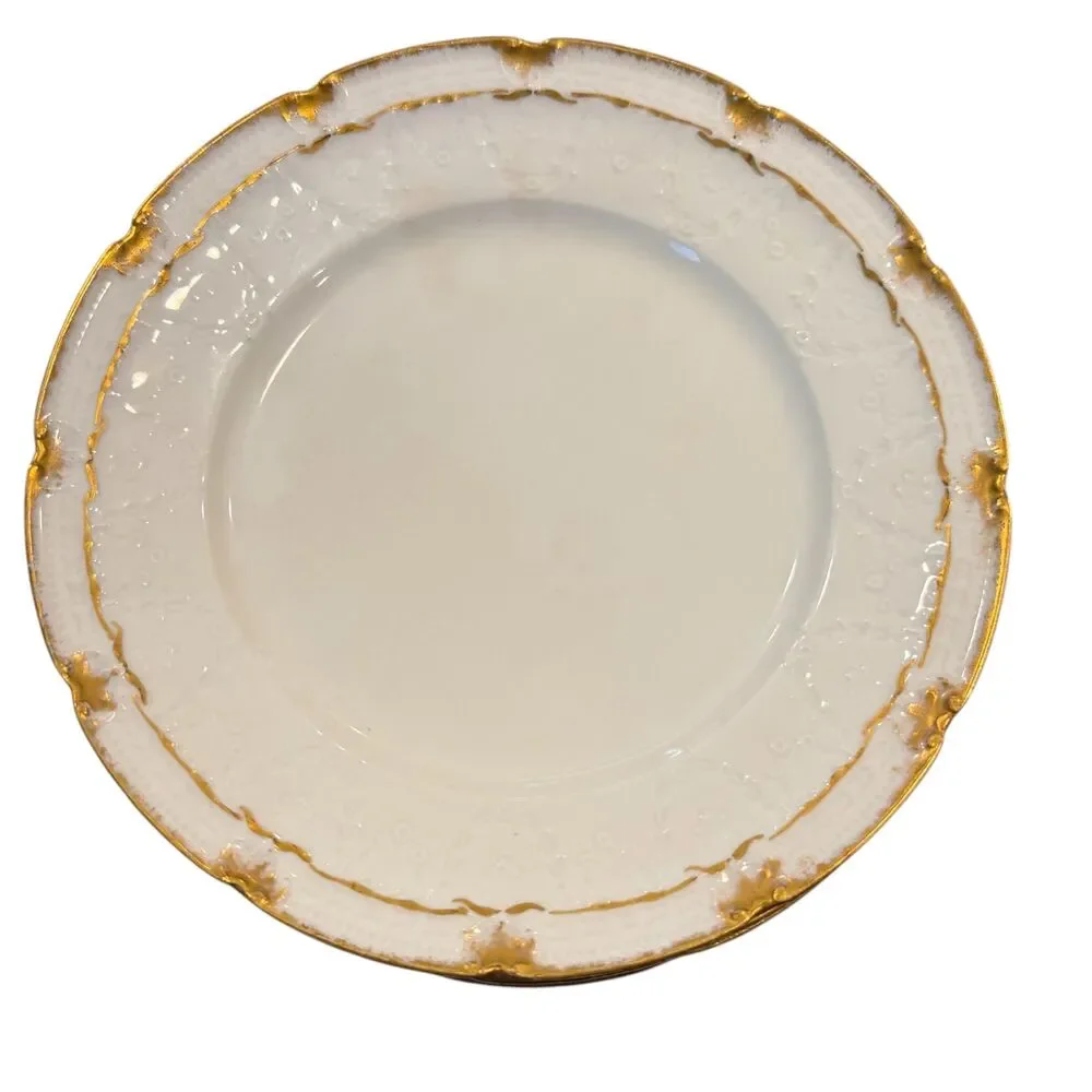 Antique Haviland Limoges Plates Set of 4 White Gold Lace Edge 7 3/8”